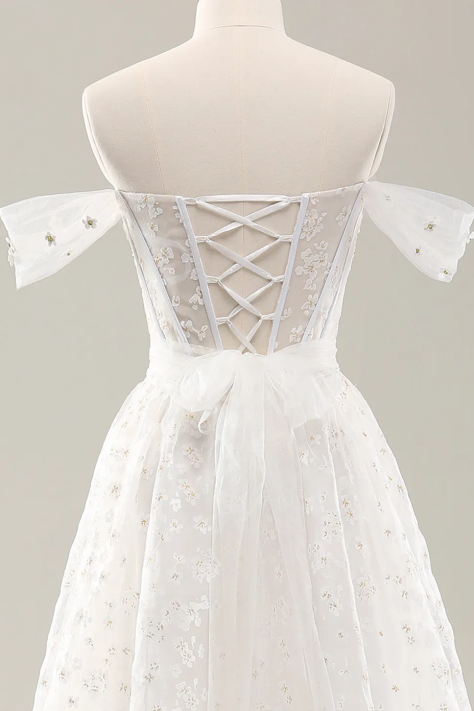 Branco Uma linha fora do ombro espartilho vestido de noiva com renda para trás