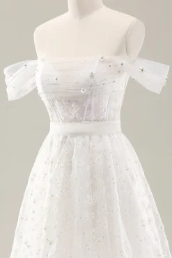 Branco Uma linha fora do ombro espartilho vestido de noiva com renda para trás