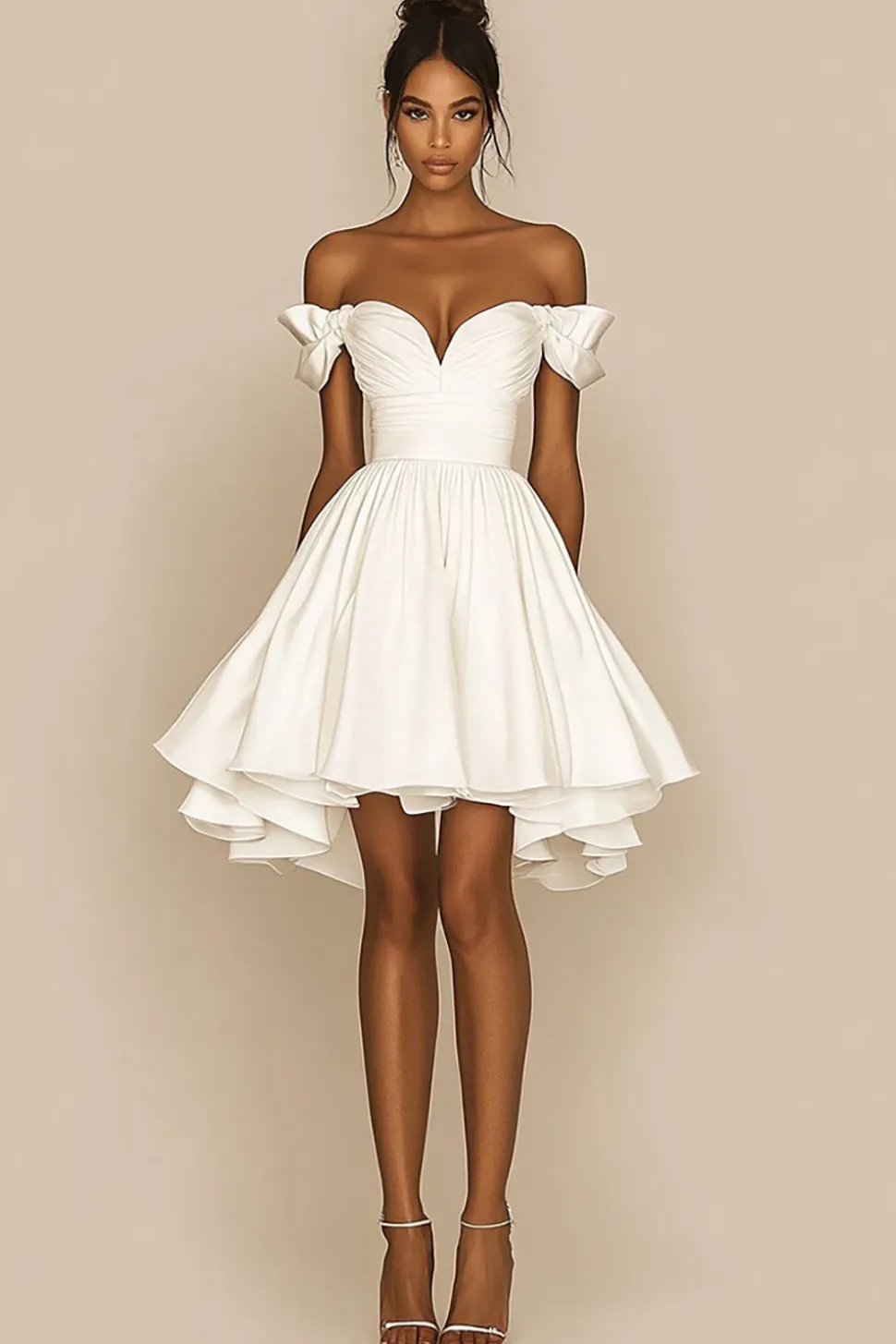 Branco Uma linha fora do ombro cetim babado vestido de formatura