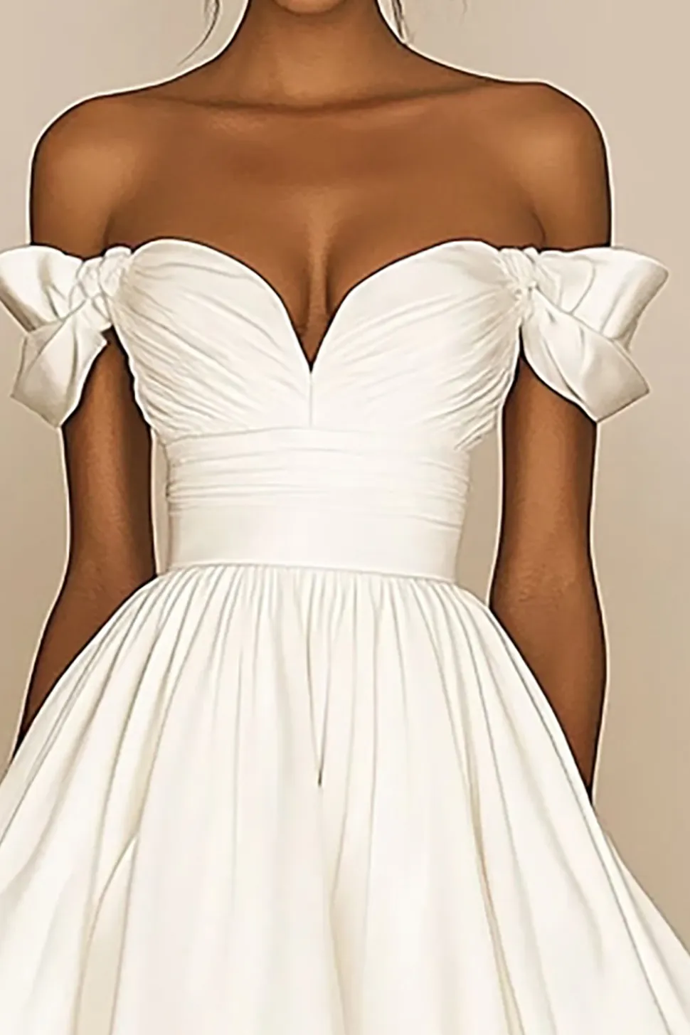Branco Uma linha fora do ombro cetim babado vestido de formatura