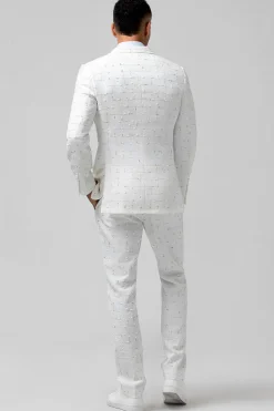 Branco xadrez único peito pico lapela 2 peças ternos de casamento masculino