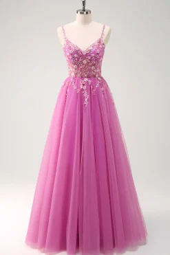 Brilhante A-Line Royal Blue Spaghetti Correias Corset Long Prom Dress