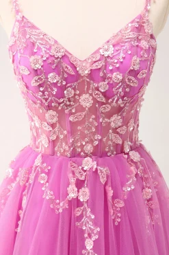 Brilhante A-Line Royal Blue Spaghetti Correias Corset Long Prom Dress