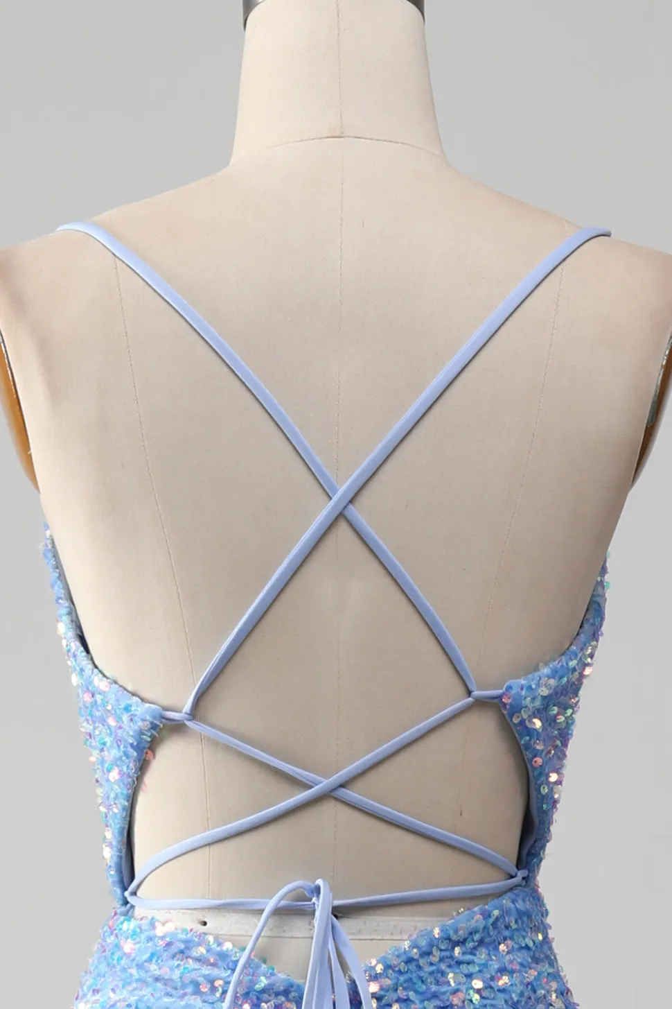 Brilhante Azul Claro Lantejoulas Longo Vestido De Baile com Fenda