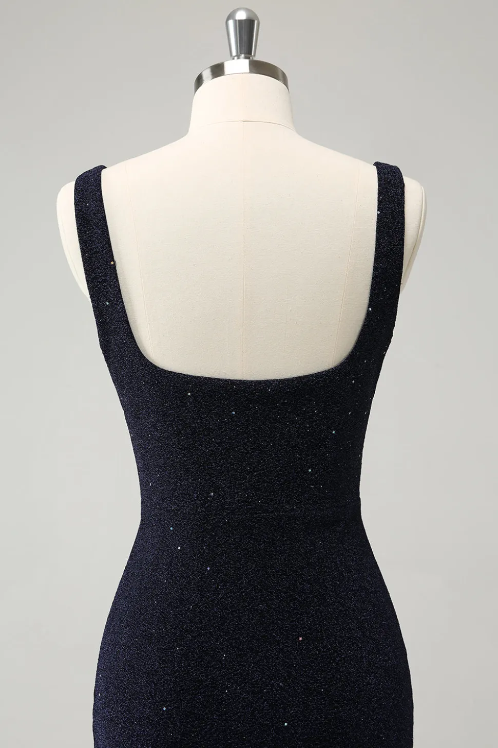 Brilhante Azul Escuro Pescoço Quadrado Bodycon Mini Homecoming Vestido Com Fenda