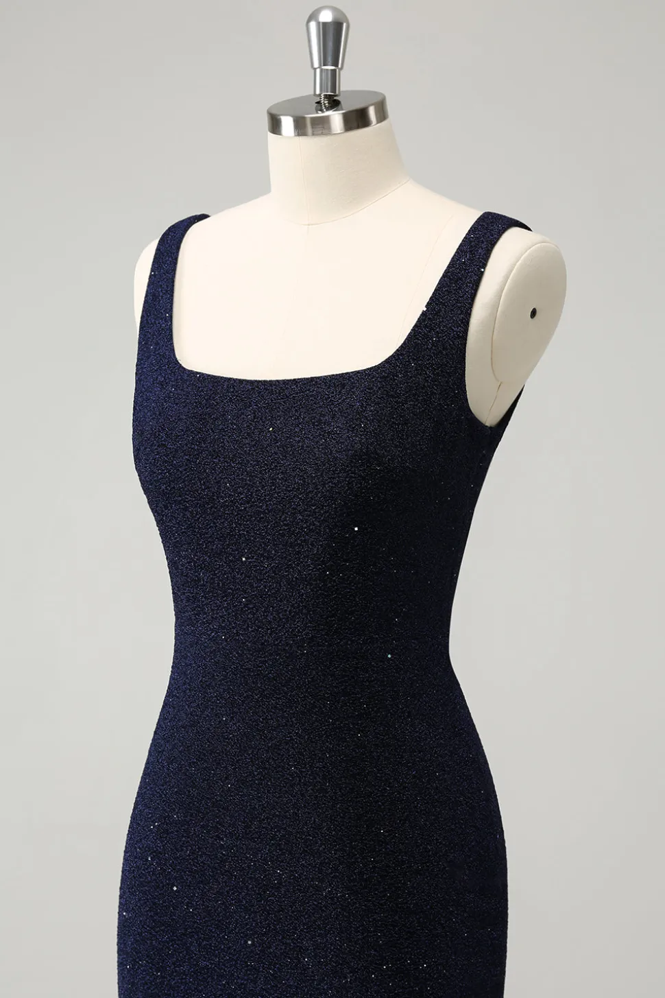 Brilhante Azul Escuro Pescoço Quadrado Bodycon Mini Homecoming Vestido Com Fenda