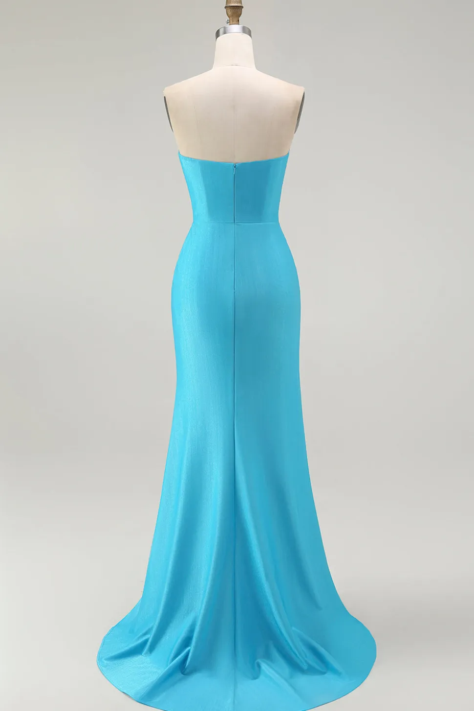 Brilhante Azul Sereia Plissado Longo Vestido De Baile Com Fenda