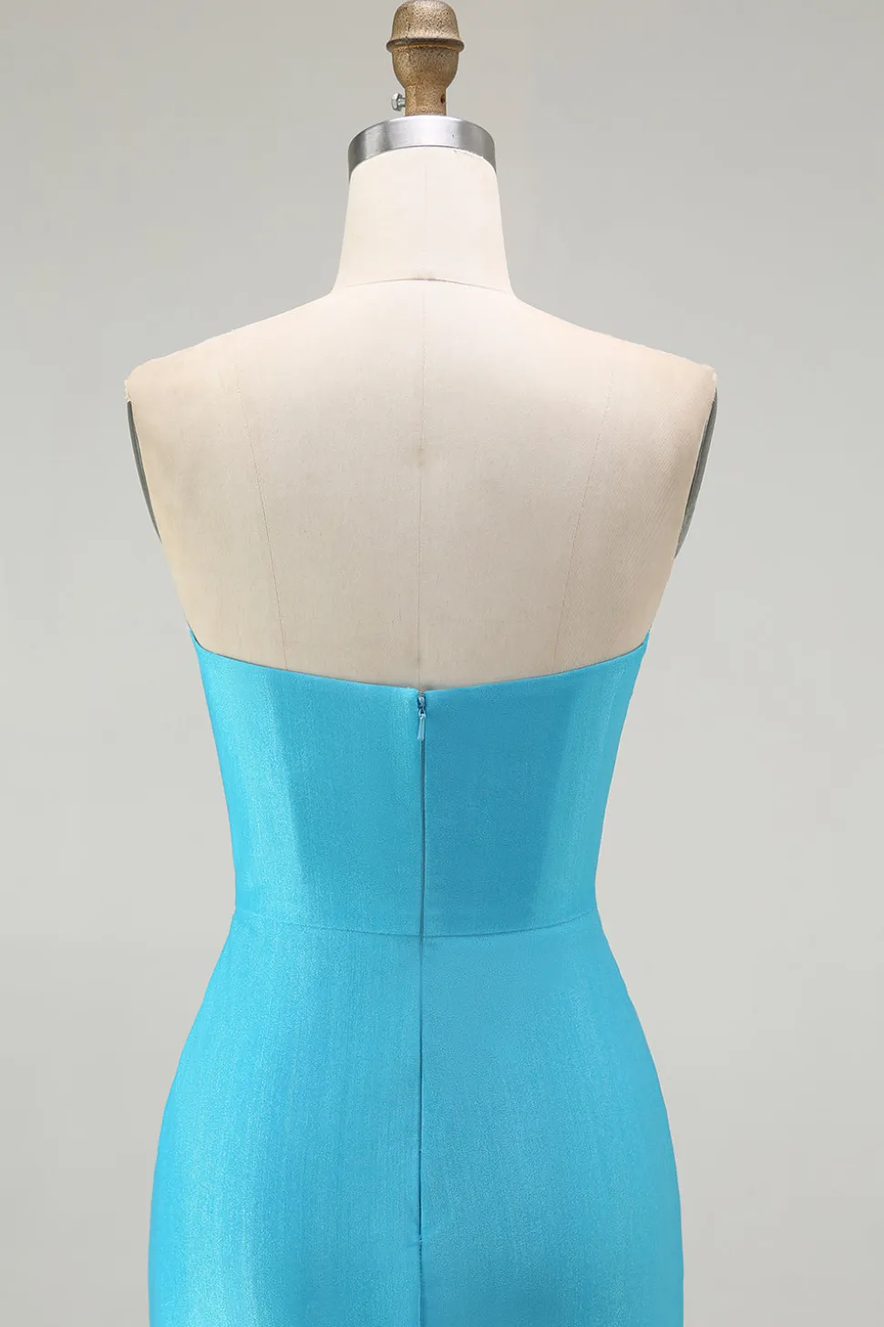 Brilhante Azul Sereia Plissado Longo Vestido De Baile Com Fenda
