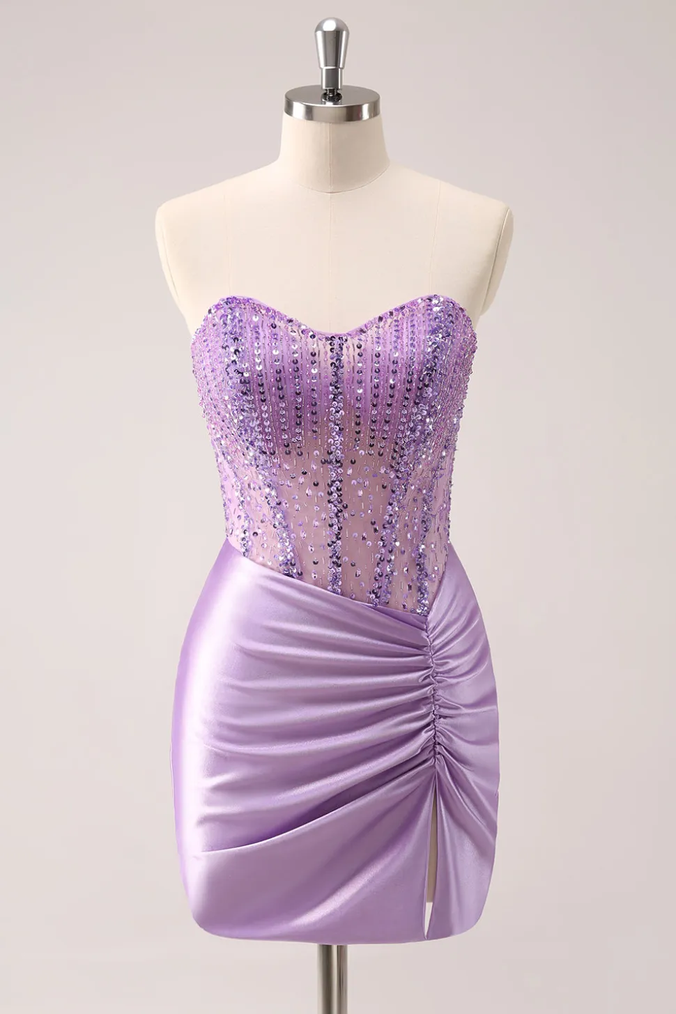 Brilhante Beading Lilac Corset Short Tight Homecoming Dress
