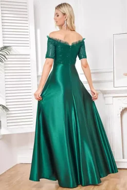 Brilhante Cetim Verde Escuro Uma Linha Mãe de Vestido de Noiva