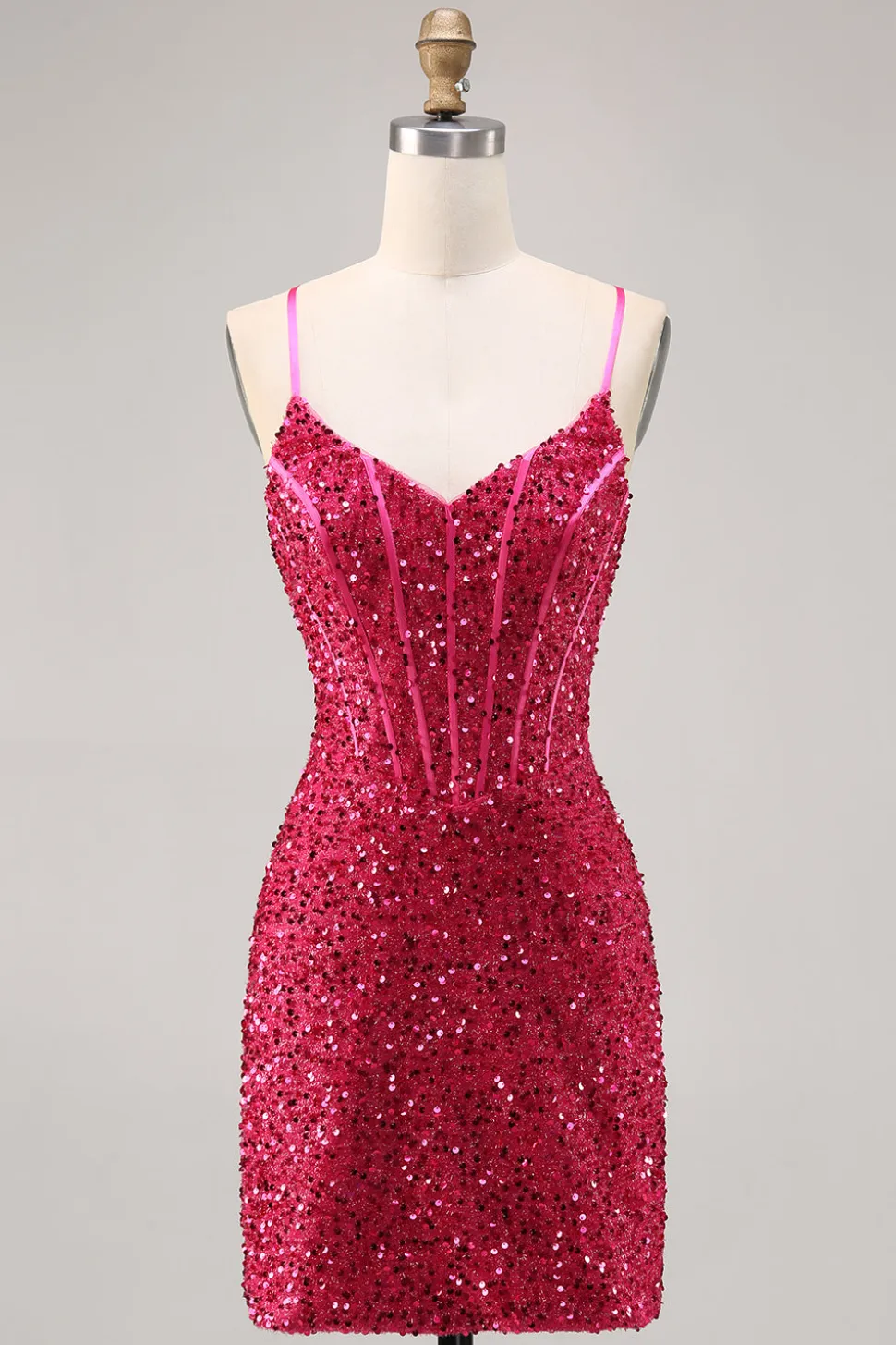 Brilhante Fuchsia Bodycon Espartilho Mini Vestido Cocktail