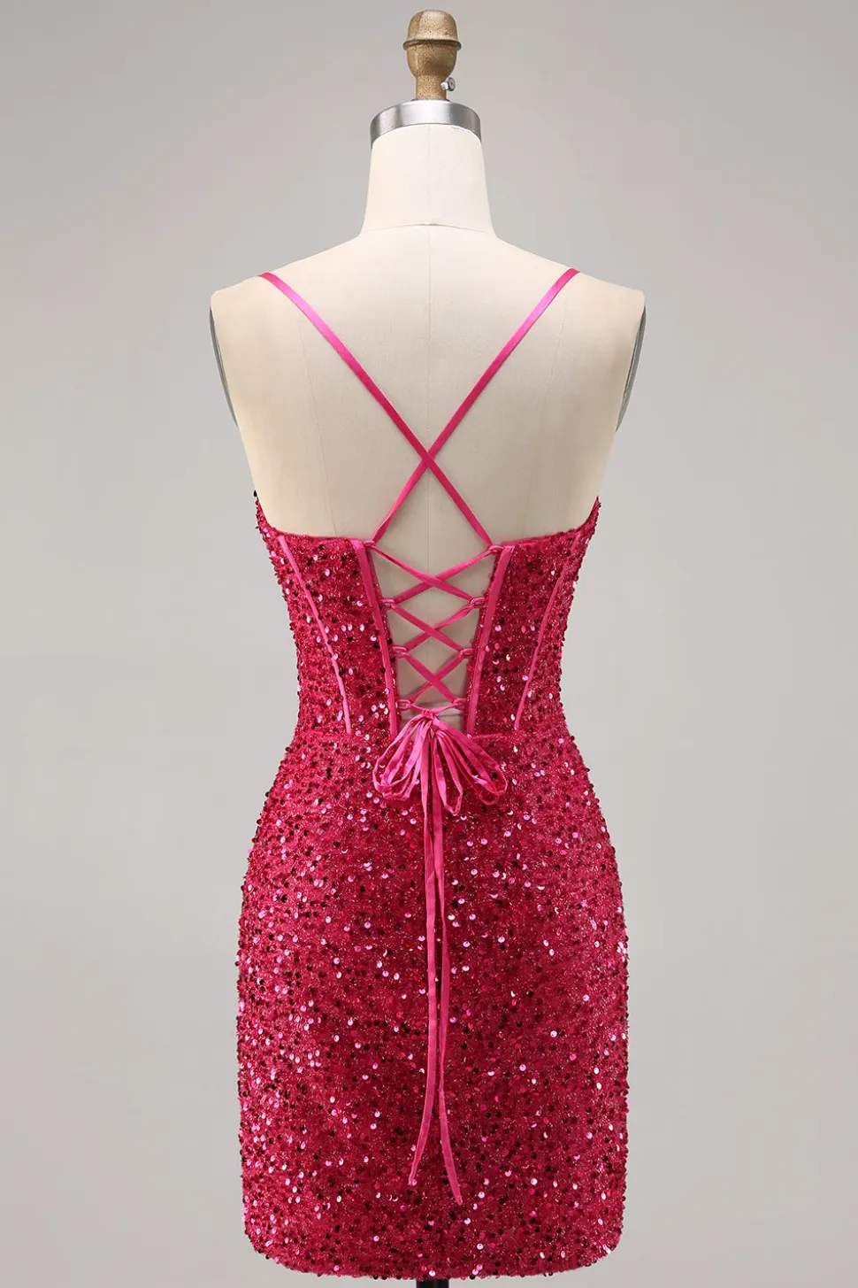 Brilhante Fuchsia Bodycon Espartilho Mini Vestido Cocktail
