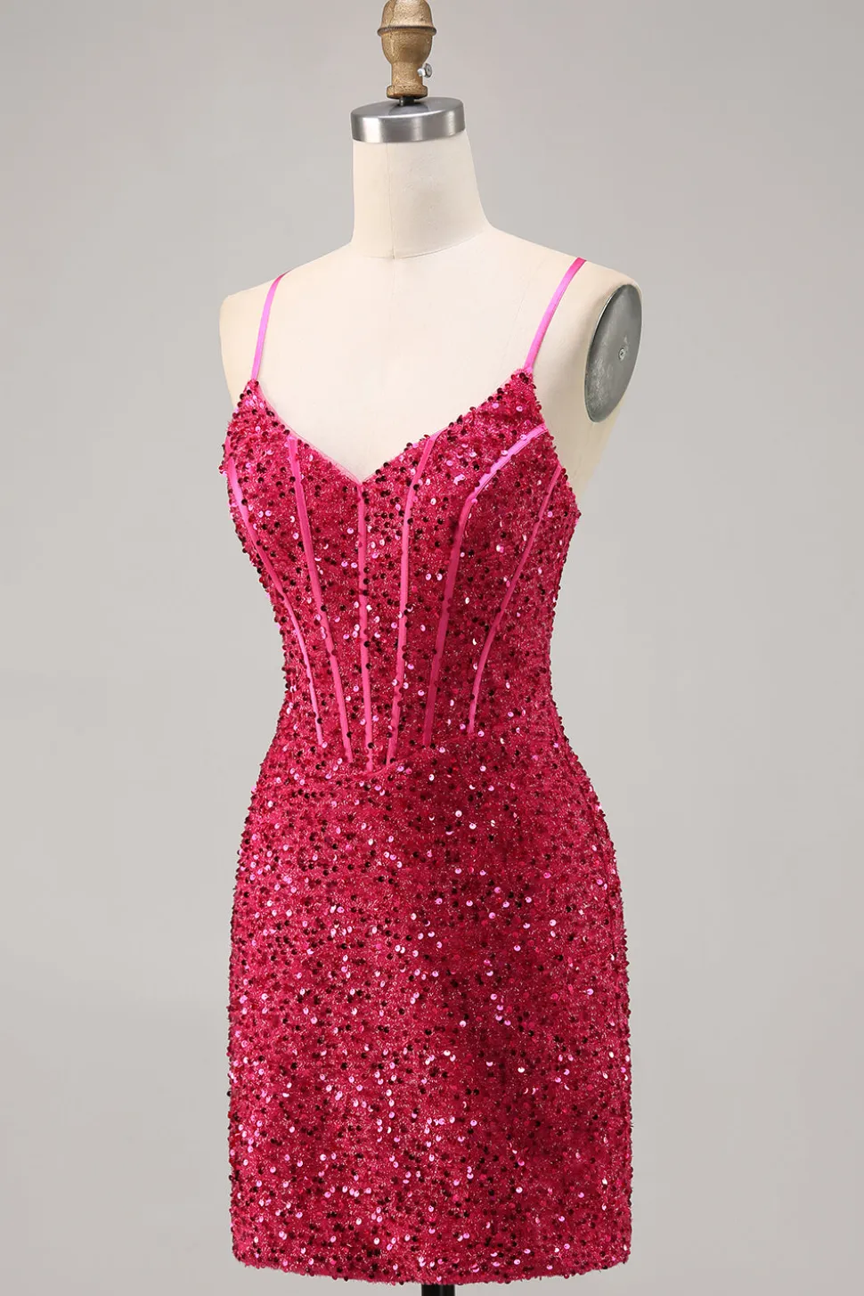 Brilhante Fuchsia Bodycon Espartilho Mini Vestido Cocktail