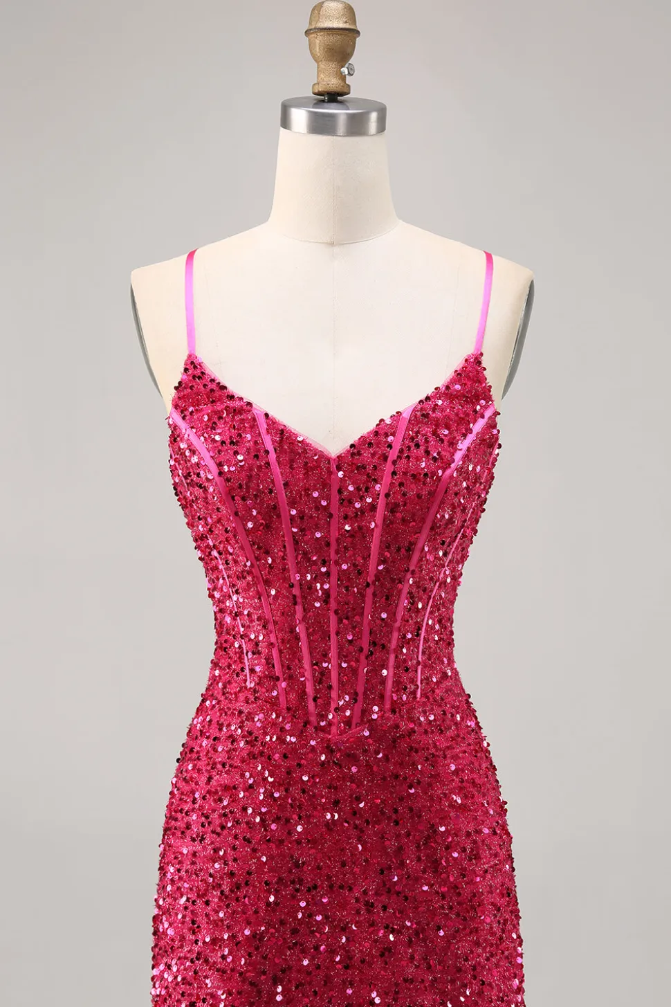 Brilhante Fuchsia Bodycon Espartilho Mini Vestido Cocktail