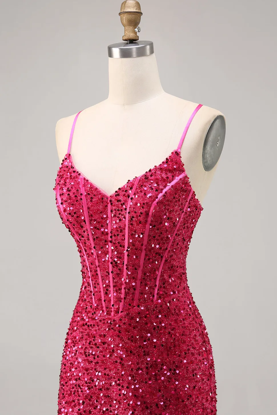 Brilhante Fuchsia Bodycon Espartilho Mini Vestido Cocktail