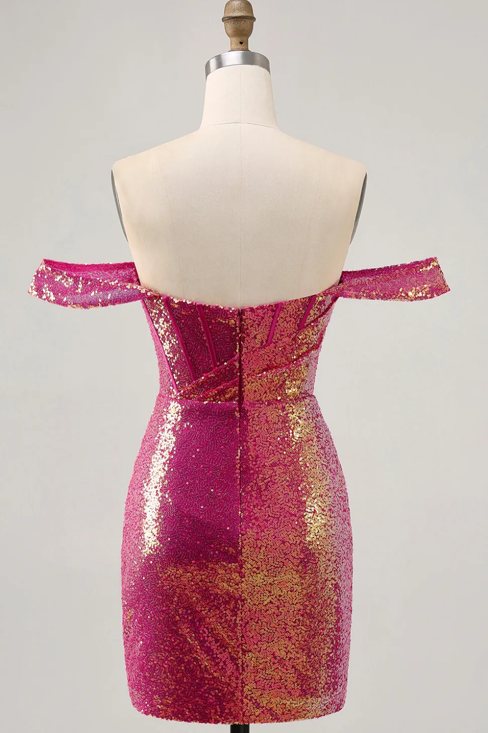 Brilhante Fuchsia Sem Ombros Bodycon Mini Vestido Cocktail