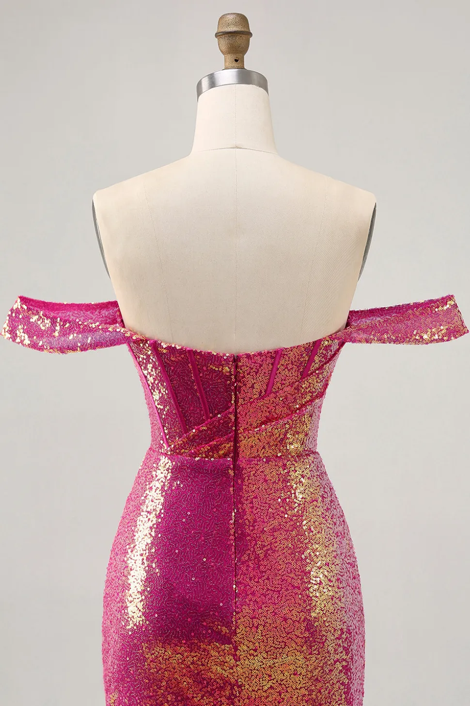 Brilhante Fuchsia Sem Ombros Bodycon Mini Vestido Cocktail