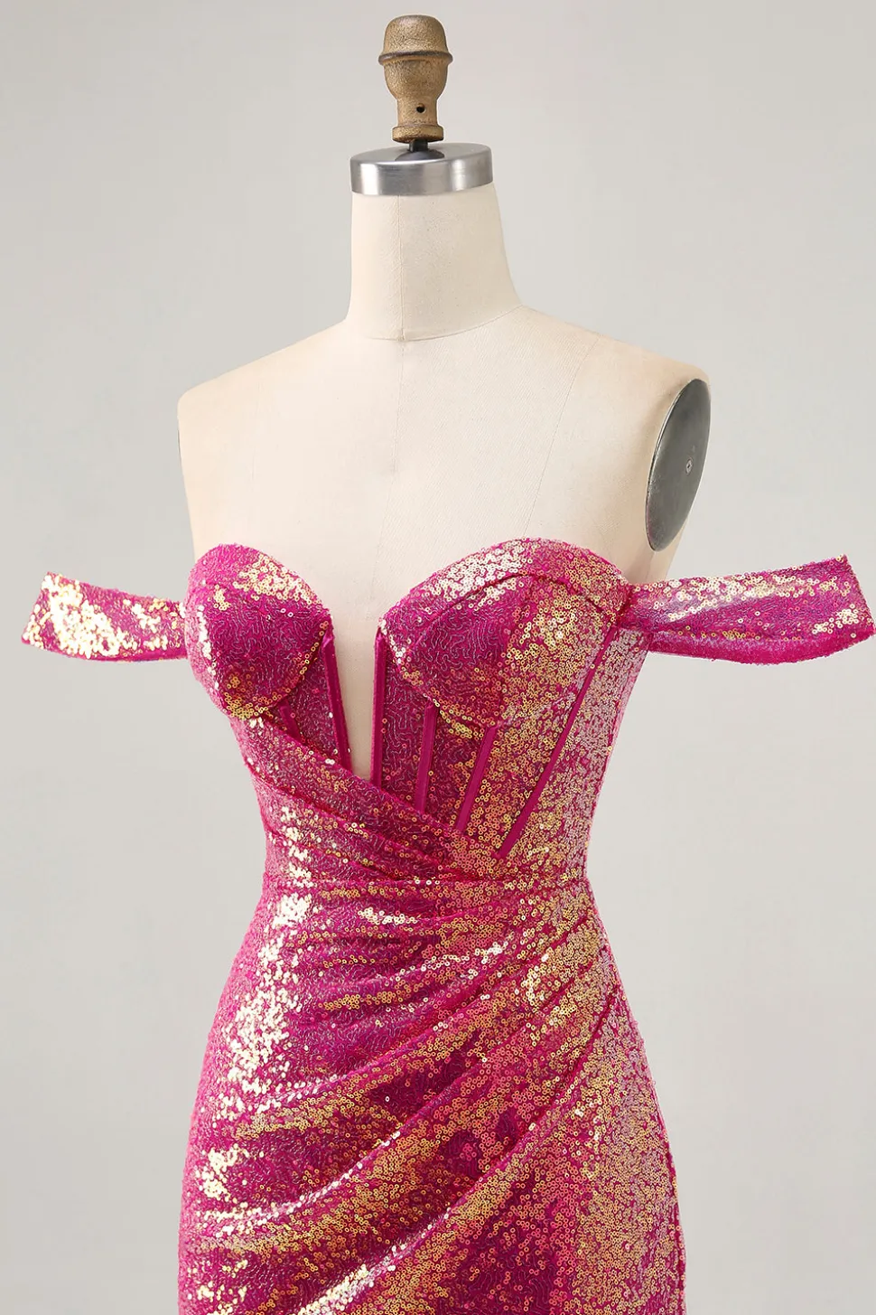 Brilhante Fuchsia Sem Ombros Bodycon Mini Vestido Cocktail