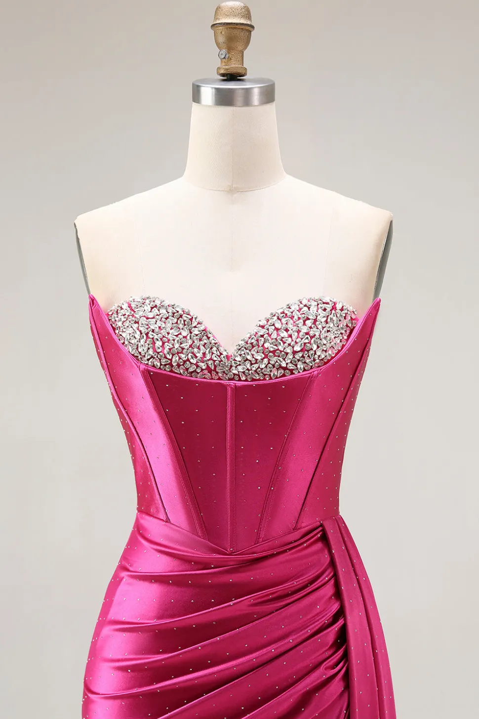 Brilhante Fuchsia Sereia Espartilho Longo Vestido de Baile com Fenda