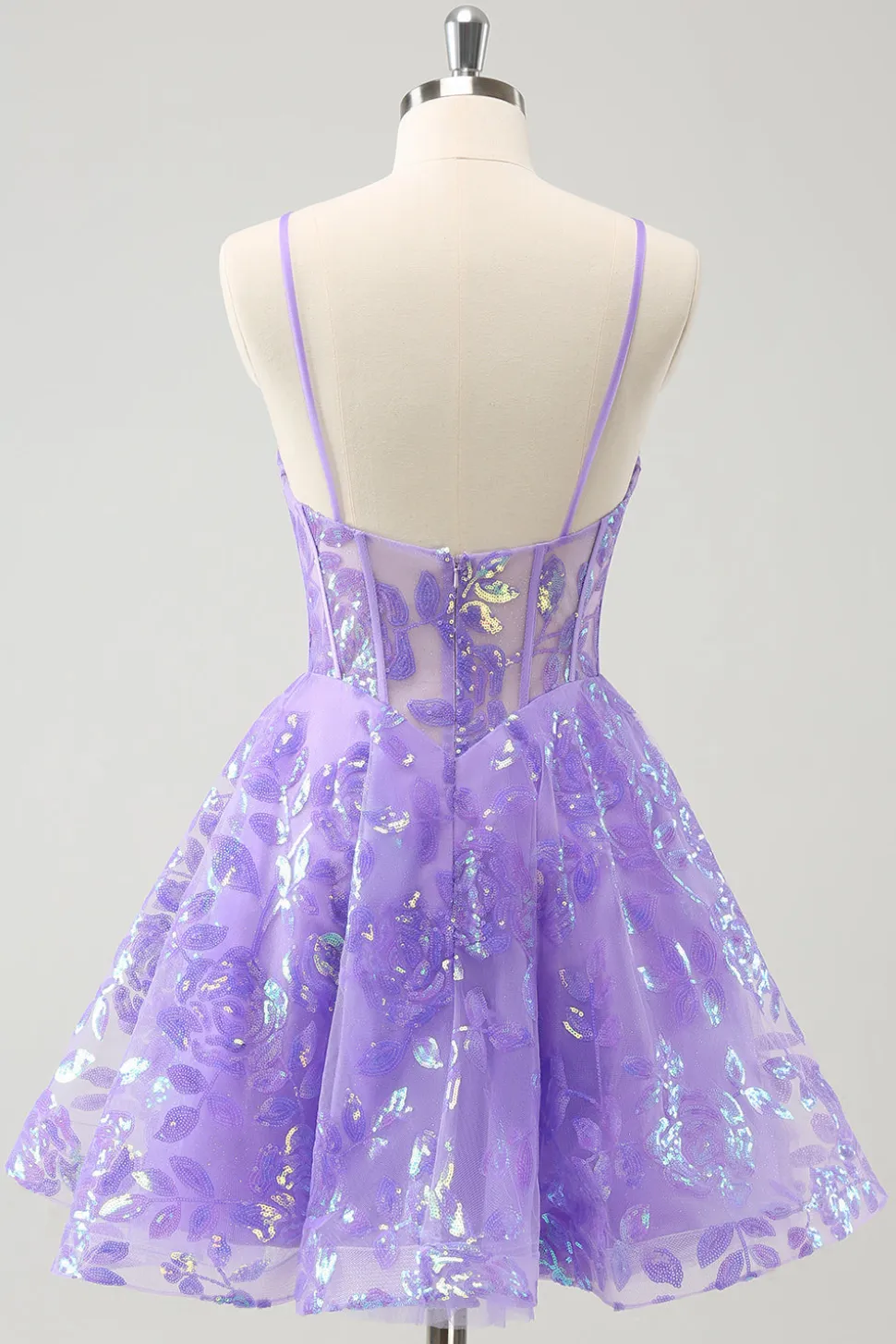 Brilhante Lilás A-Line Esparguete Correias Sequins Corset Homecoming Dress