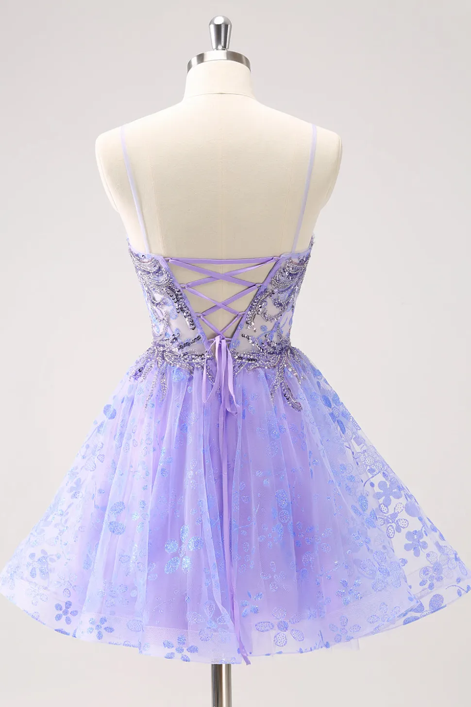 Brilhante Lilás Uma Linha Esparguete Correias Vestido Curto Homecoming com Sequins