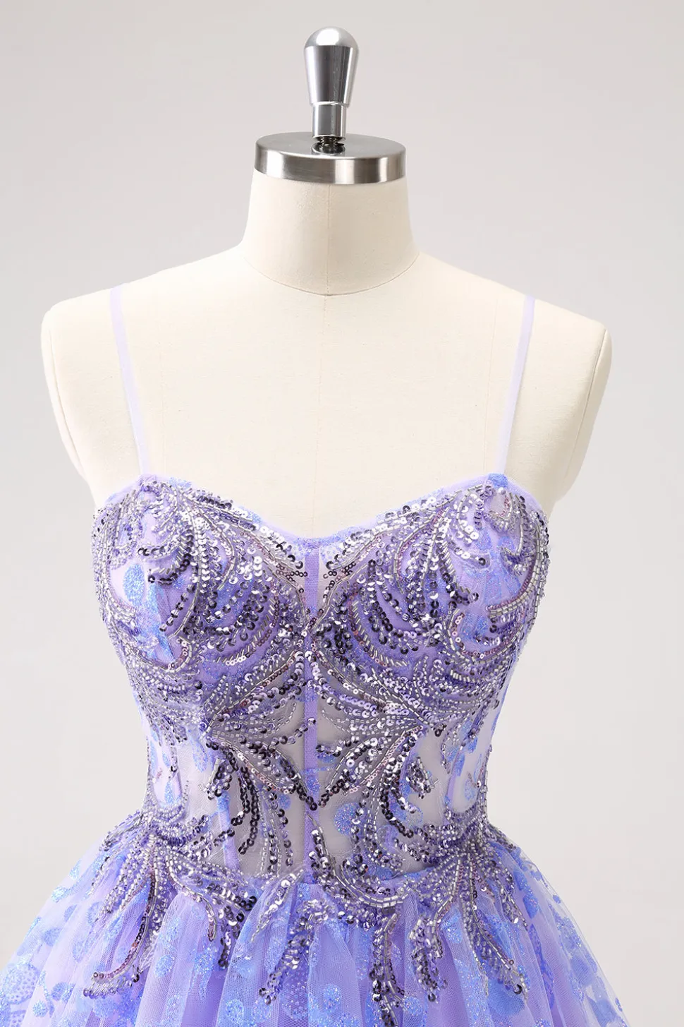 Brilhante Lilás Uma Linha Esparguete Correias Vestido Curto Homecoming com Sequins