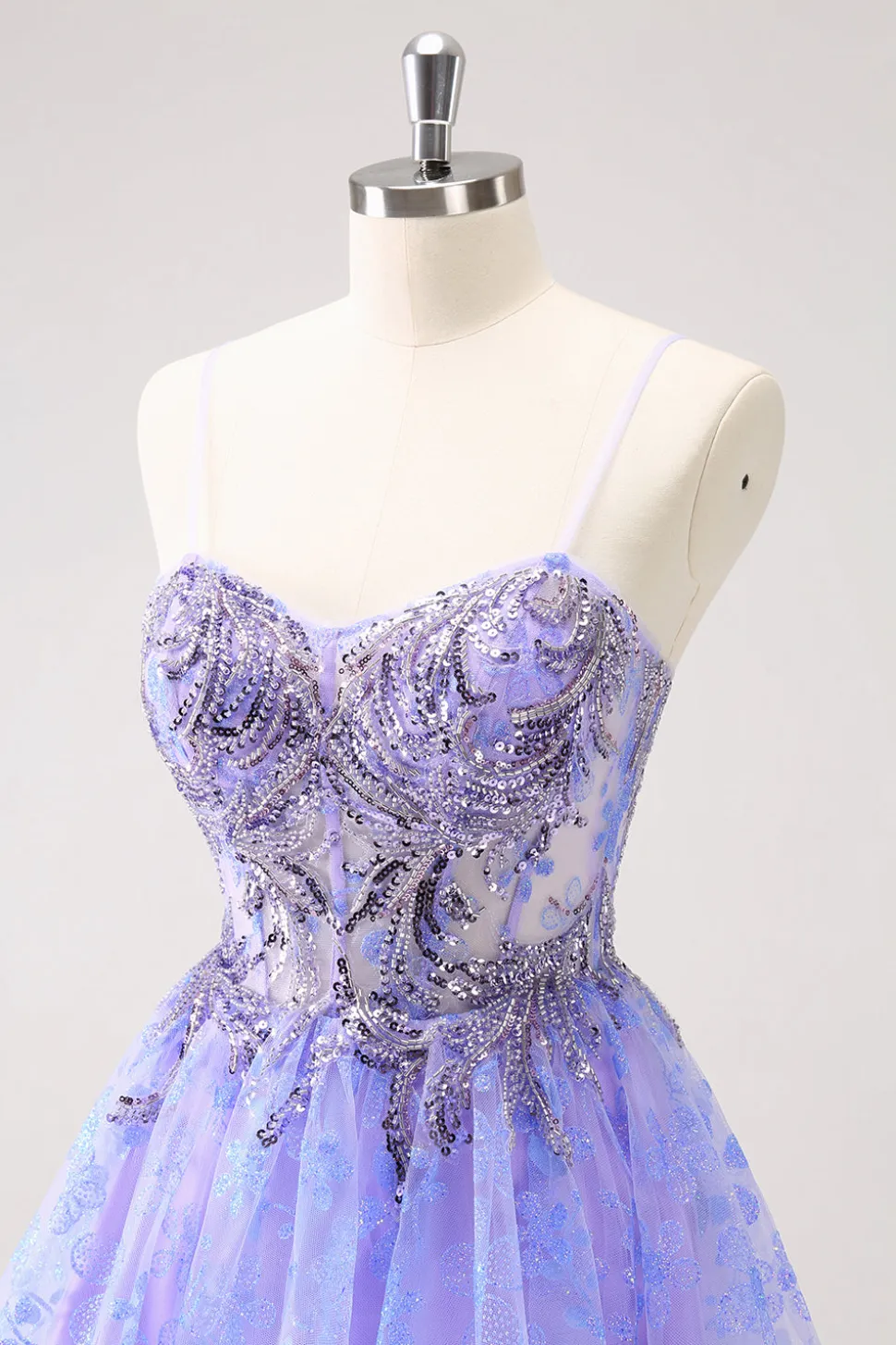 Brilhante Lilás Uma Linha Esparguete Correias Vestido Curto Homecoming com Sequins