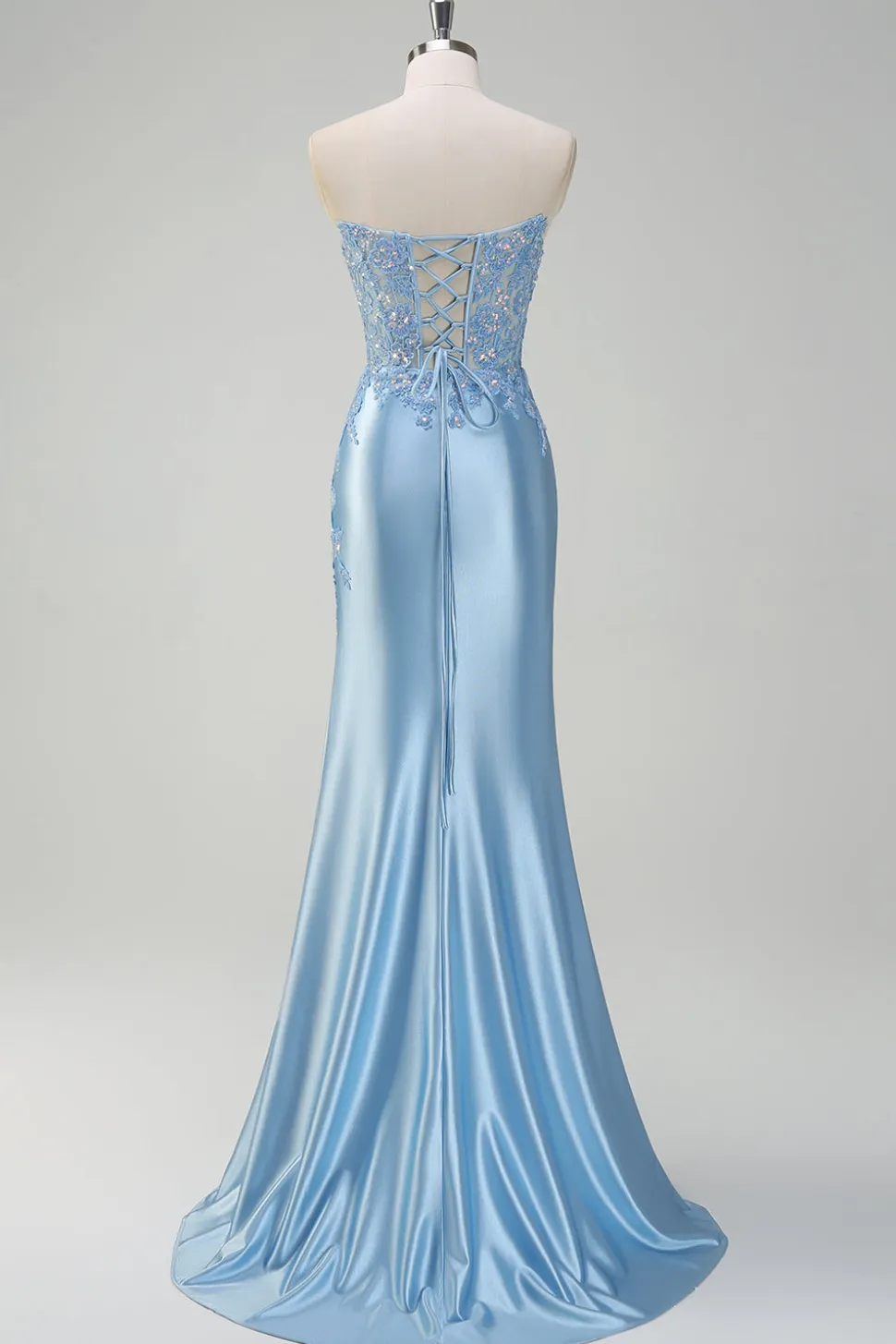 Brilhante Luz Sereia Espartilho Sem Alças Vestido de Fetim Cetim Prom com Fenda