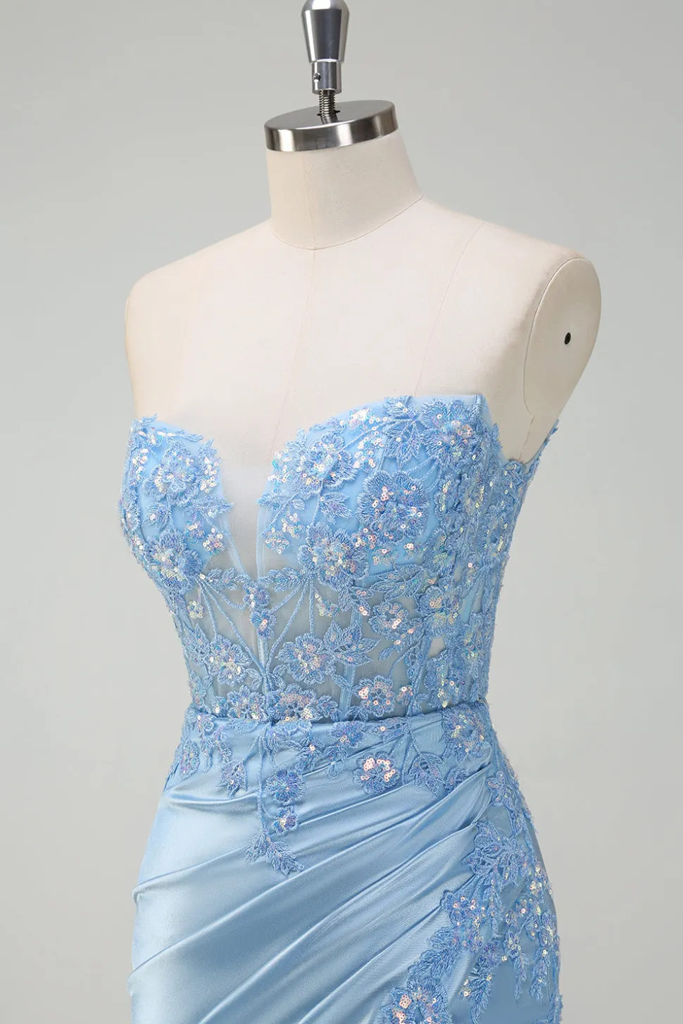 Brilhante Luz Sereia Espartilho Sem Alças Vestido de Fetim Cetim Prom com Fenda
