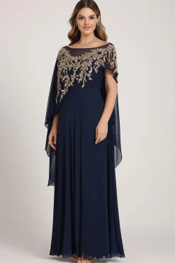 Brilhante Marinha Chiffon Mãe do Vestido da Noiva com Cabo