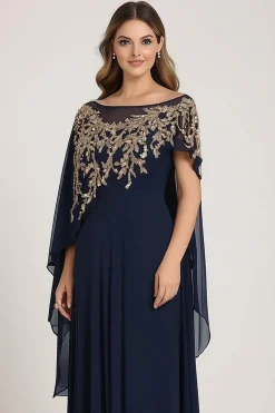 Brilhante Marinha Chiffon Mãe do Vestido da Noiva com Cabo
