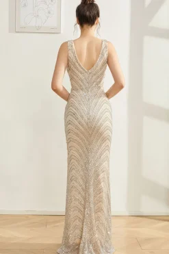 Brilhante Prata Sereia V Pescoço Vestido Longo Baile de Formatura