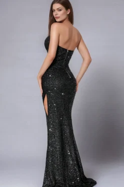 Brilhante Preto Lantejoulas Halter Sereia Vestido de Baile com Fenda