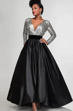 Brilhante Preto Prata A-Line Mangas Longas Sequins Top Long Mãe do Vestido da Noiva