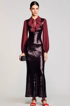 Brilhante preto Sequins bainha vestido de casamento convidado