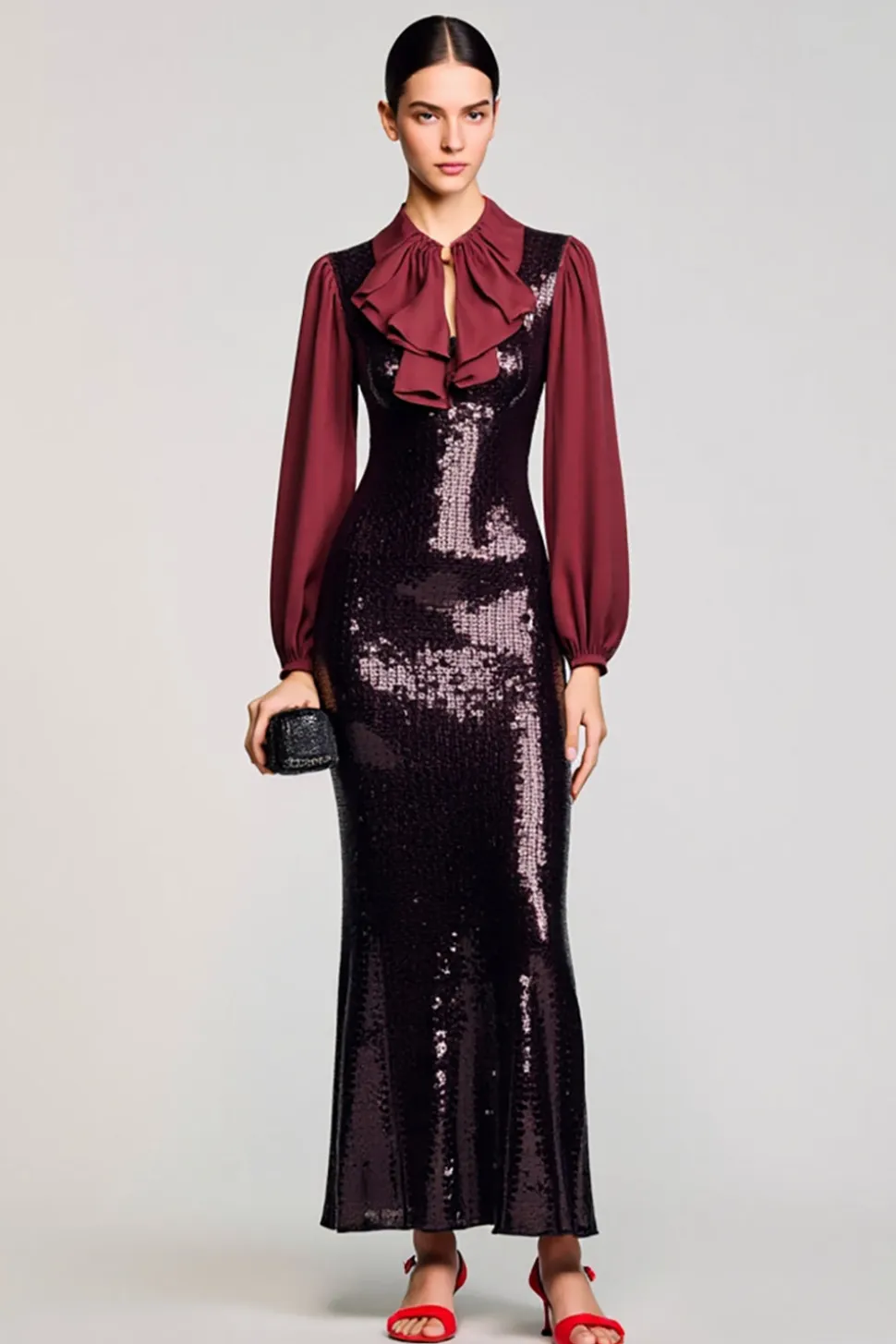 Brilhante preto Sequins bainha vestido de casamento convidado