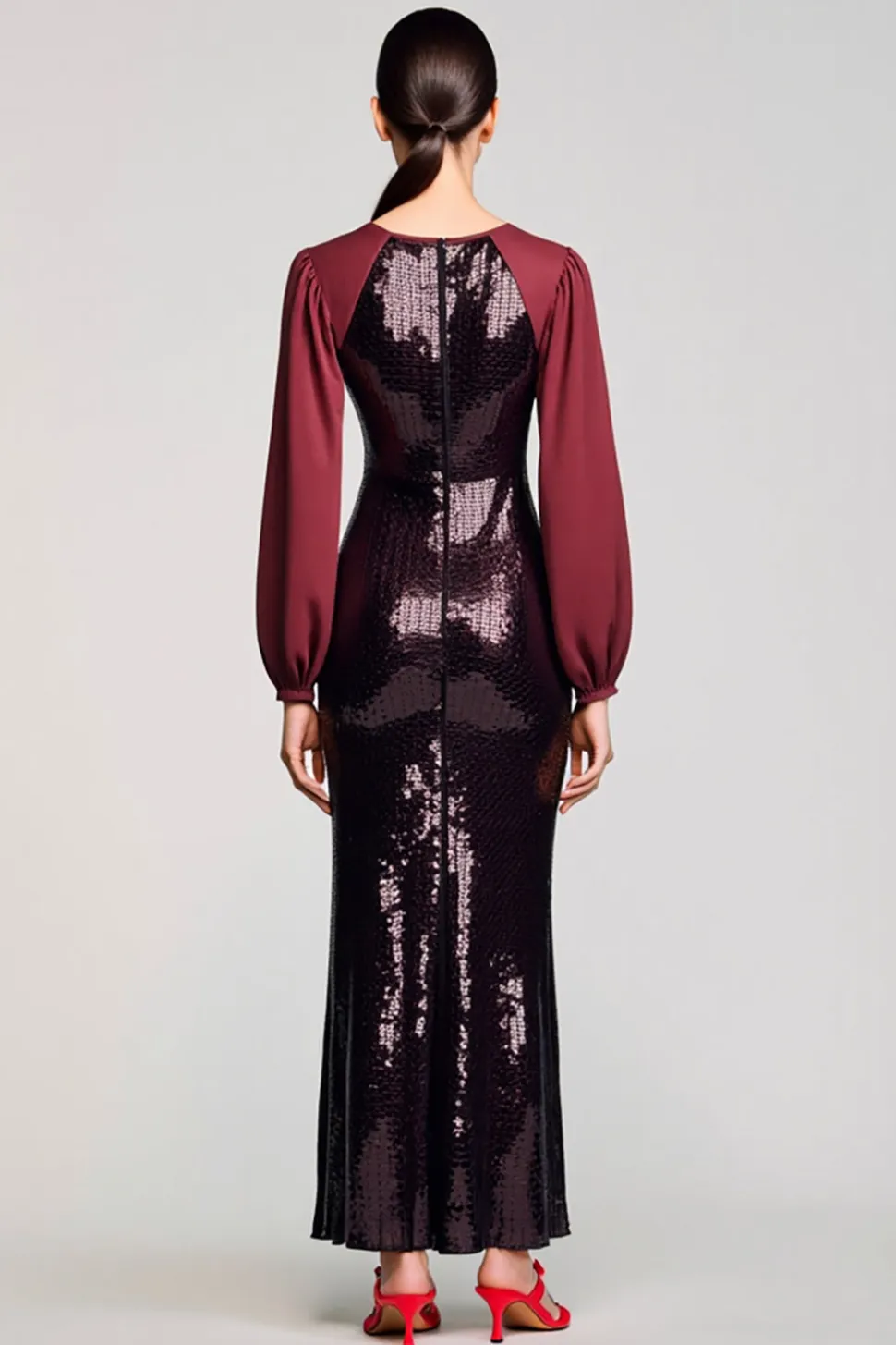 Brilhante preto Sequins bainha vestido de casamento convidado