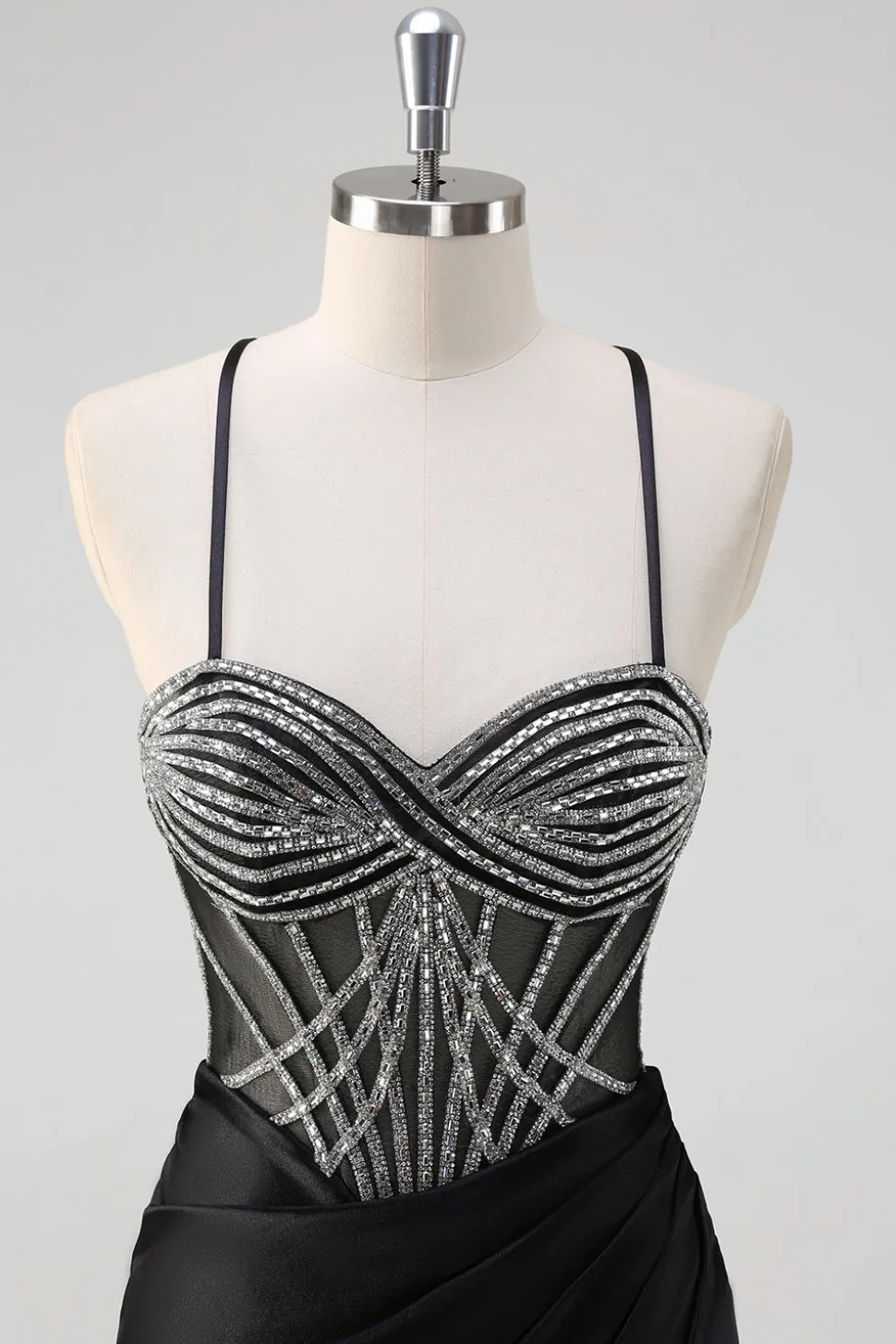 Brilhante preto sereia halter pescoço frisado longo vestido de baile com fenda