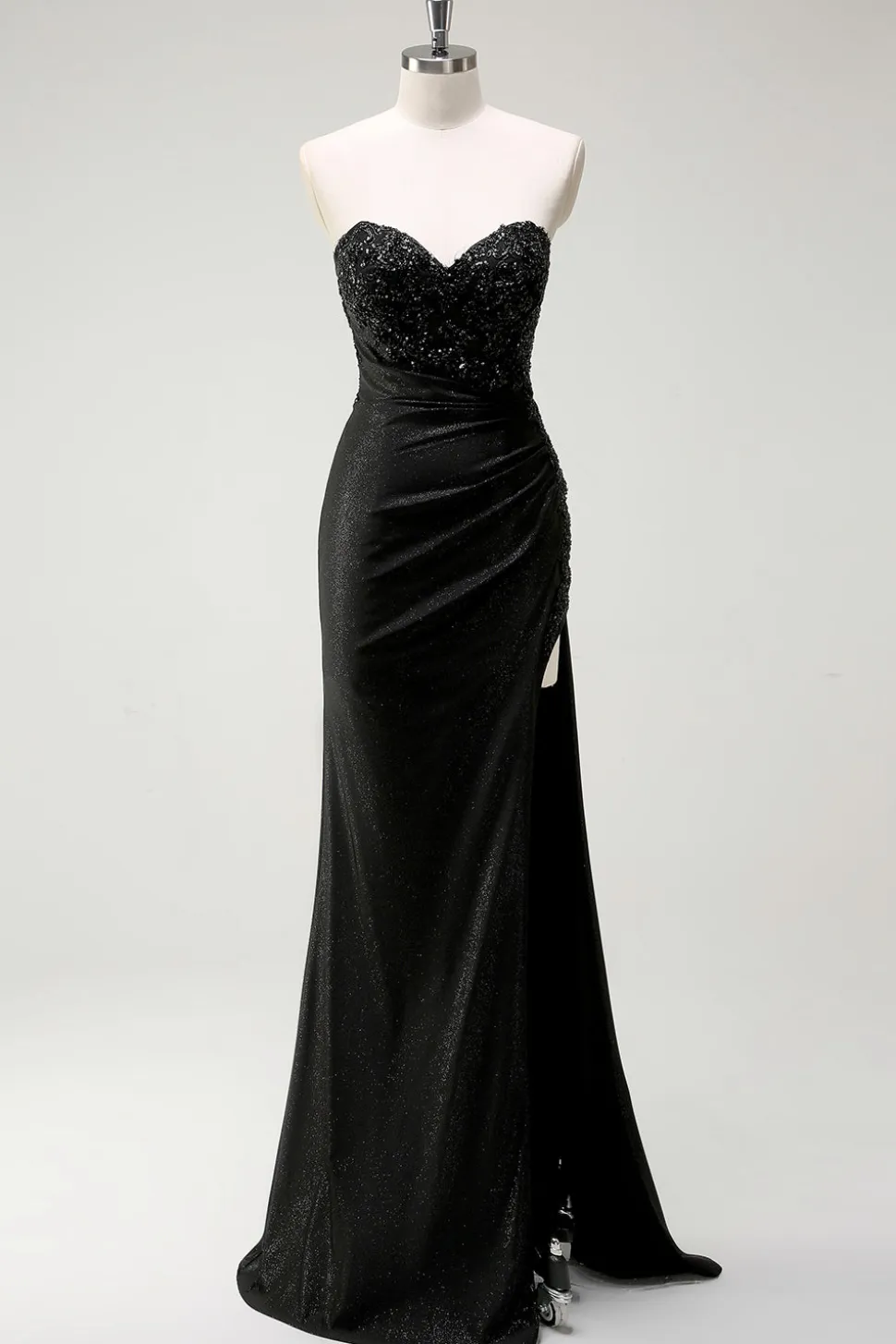 Brilhante querido preto longo vestido de baile de lantejoulas com fenda