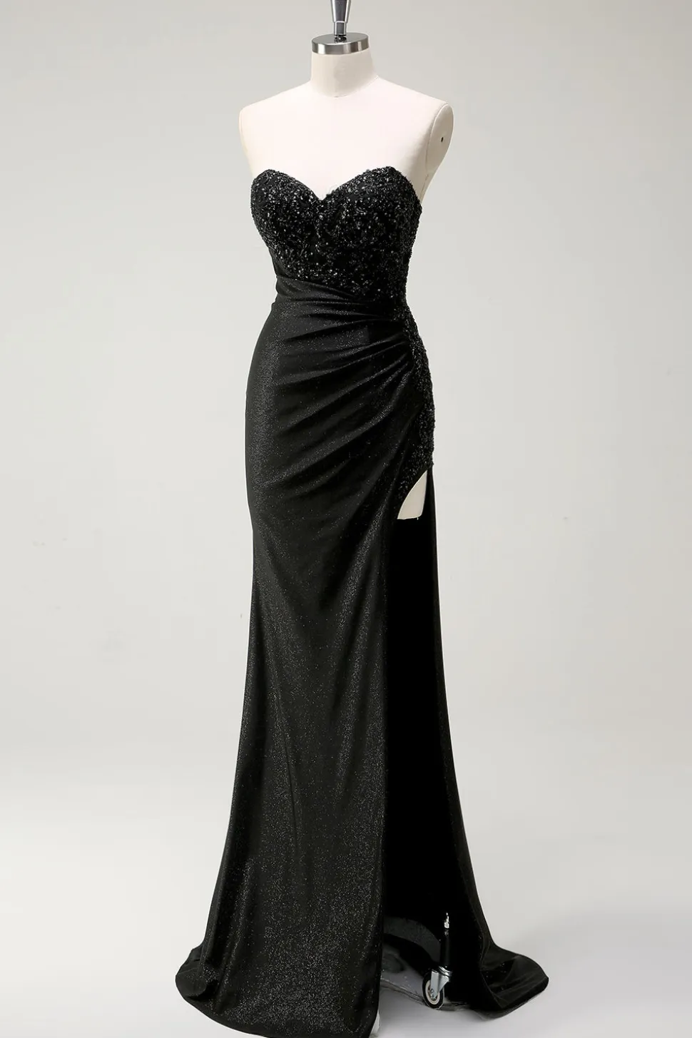 Brilhante querido preto longo vestido de baile de lantejoulas com fenda