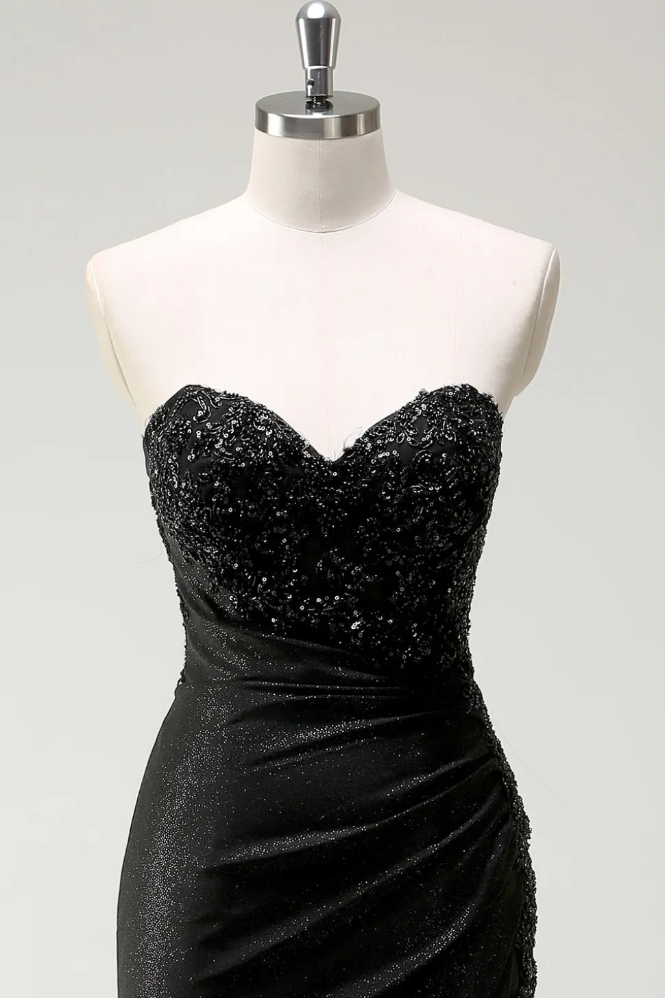 Brilhante querido preto longo vestido de baile de lantejoulas com fenda