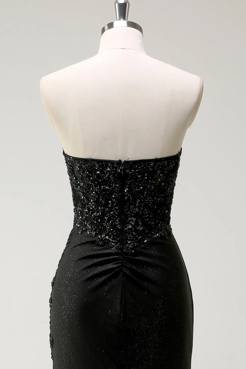 Brilhante querido preto longo vestido de baile de lantejoulas com fenda