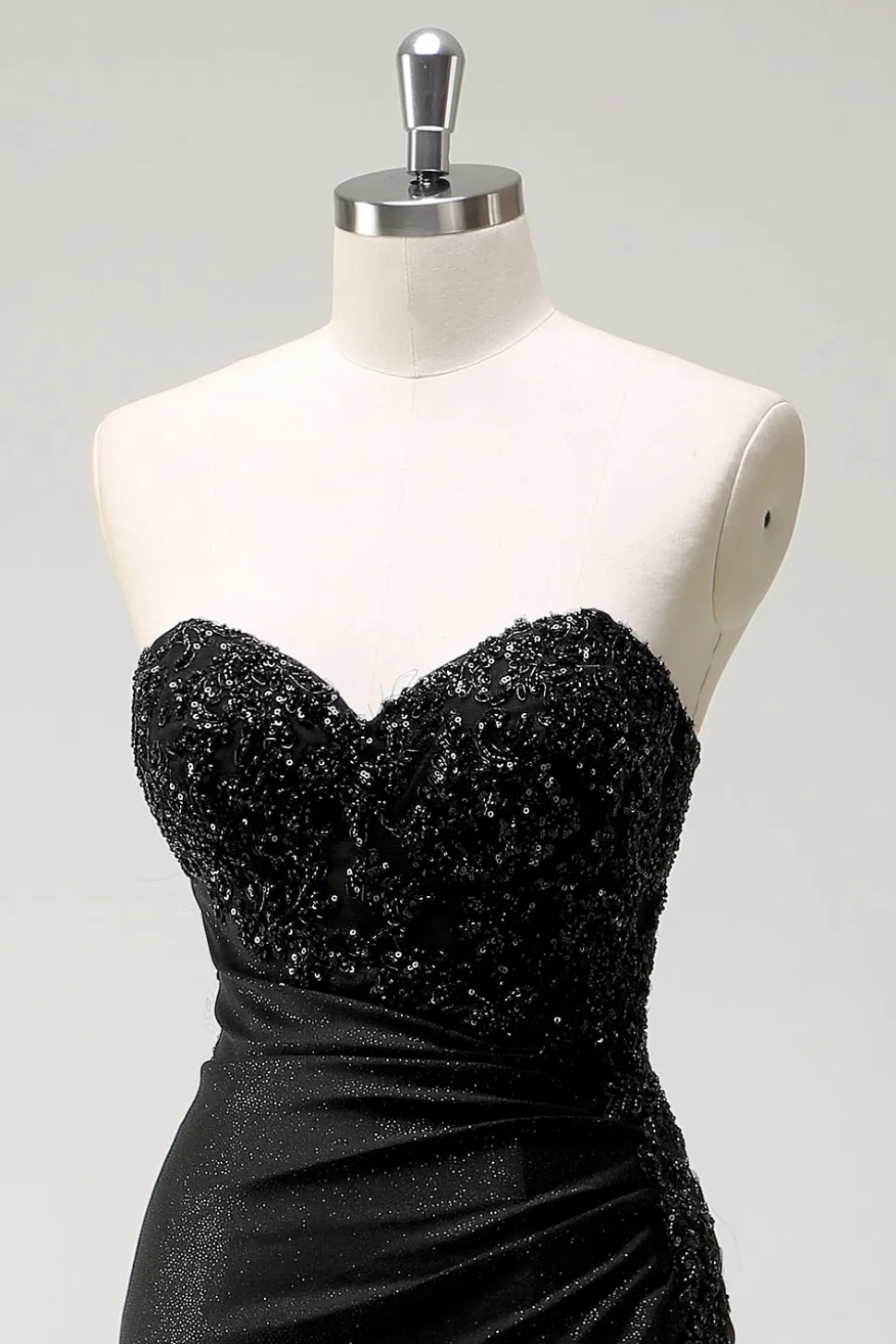 Brilhante querido preto longo vestido de baile de lantejoulas com fenda