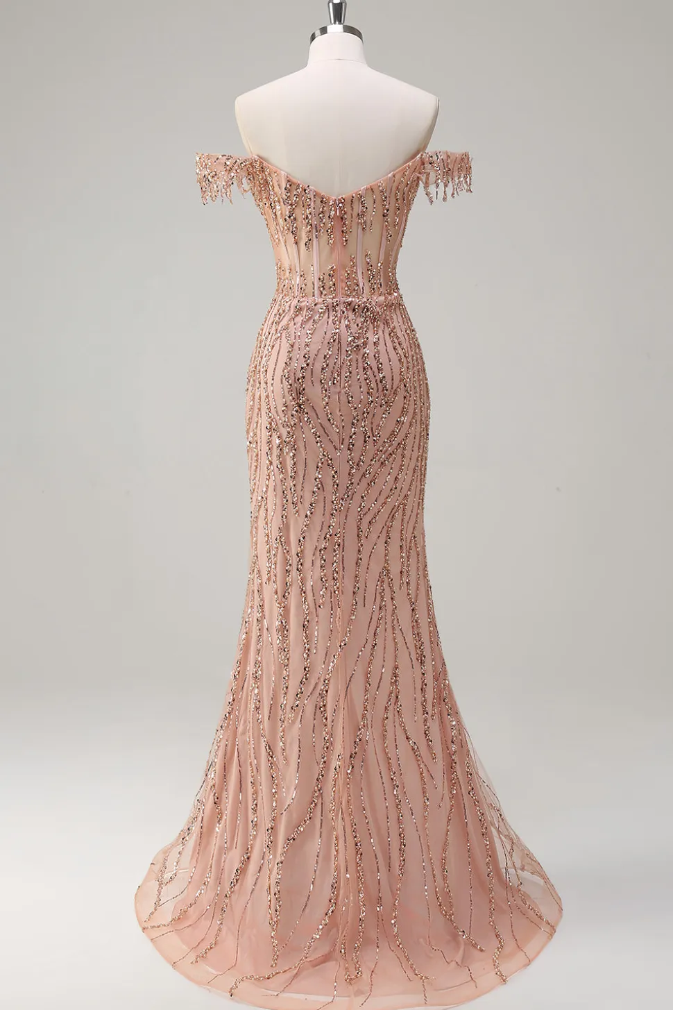 Brilhante Rosa Poeirenta Sereia Fora do Ombro Longo Vestido de Baile com Fenda