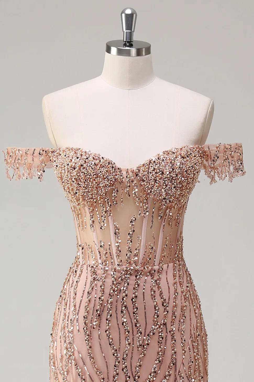 Brilhante Rosa Poeirenta Sereia Fora do Ombro Longo Vestido de Baile com Fenda