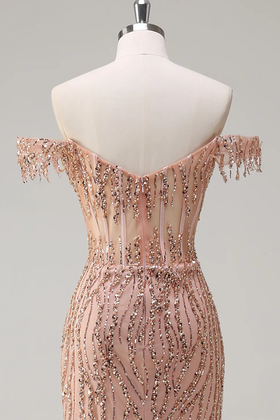 Brilhante Rosa Poeirenta Sereia Fora do Ombro Longo Vestido de Baile com Fenda