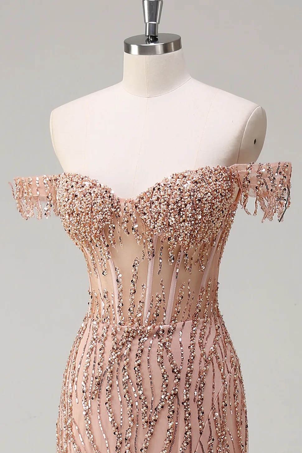 Brilhante Rosa Poeirenta Sereia Fora do Ombro Longo Vestido de Baile com Fenda