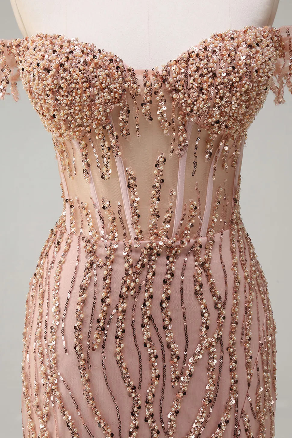 Brilhante Rosa Poeirenta Sereia Fora do Ombro Longo Vestido de Baile com Fenda