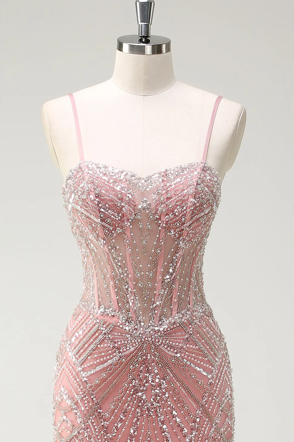 Brilhante Rosa Sereia Esparguete Correias Corset Long Prom Dress