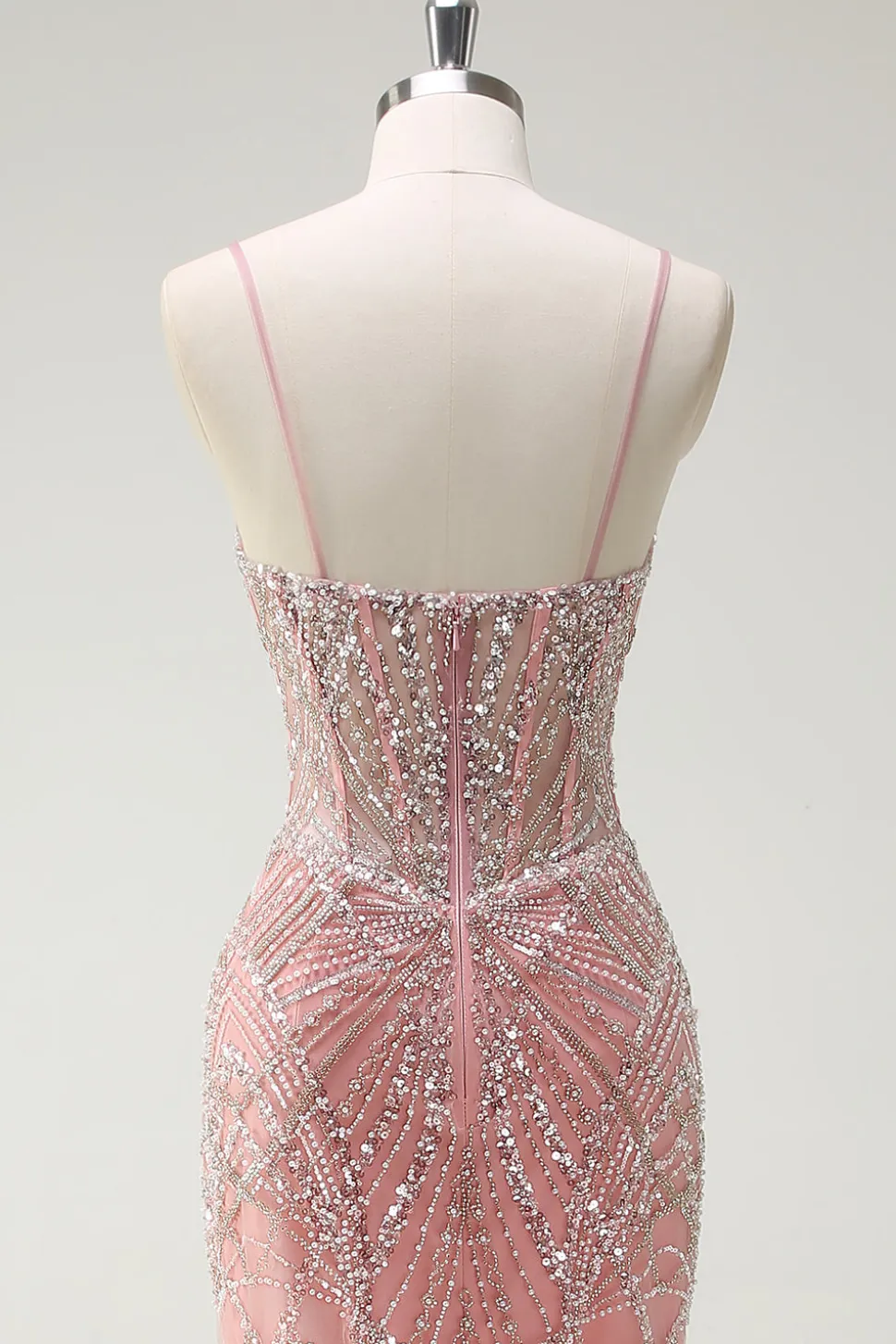 Brilhante Rosa Sereia Esparguete Correias Corset Long Prom Dress